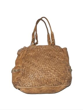 LANGELLOTTI Italian Distressed Leather Woven Tote Bag Large Crossbody Brown Hobo